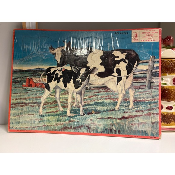 Puzzle Vintage Cow & Calf 43 Piece Puzzle 1959 by Milton Bradley Co. - Picture 2 of 3